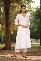 White Pure Cotton Angrakha with Dori Tie Up Kurta Pant Set