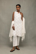 White Red Hearts South Cotton Kurta Set with Dupatta