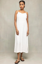 White Silver Stripe Pure Cotton Dress-Sutra Art of Clothing