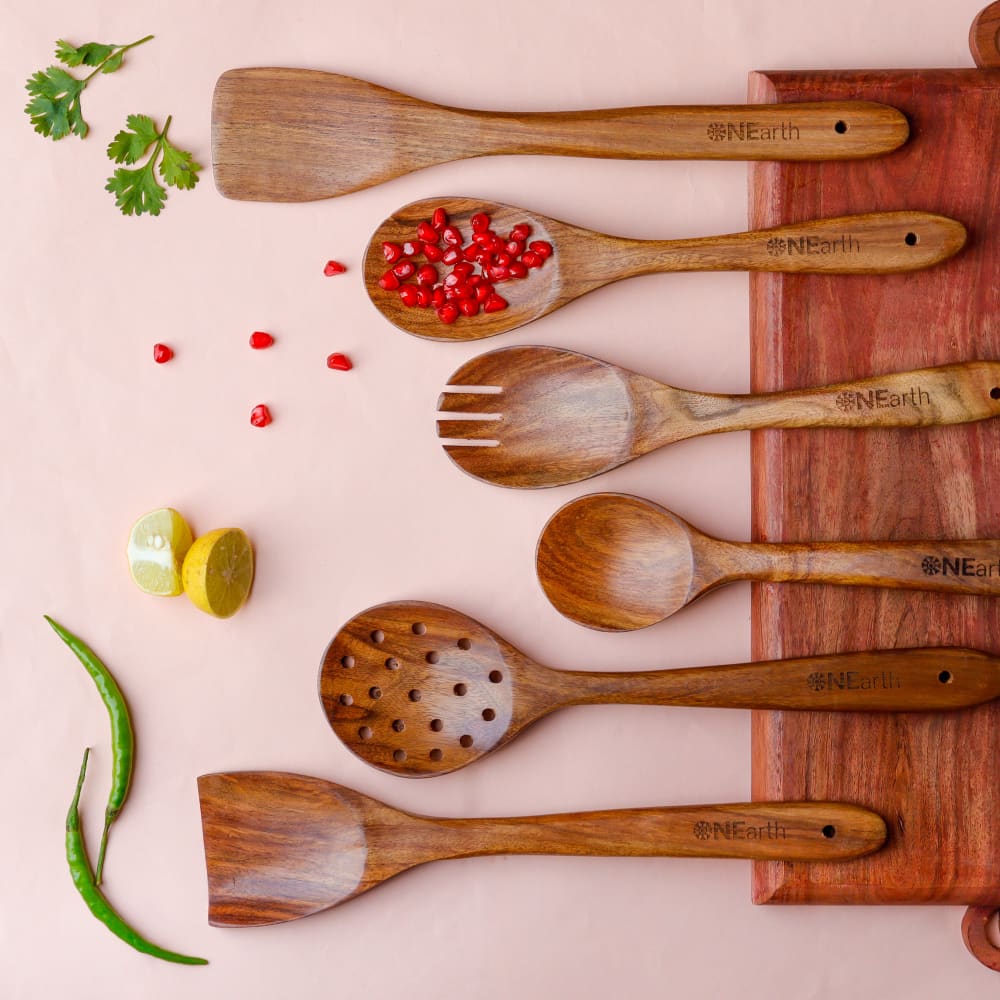 Wooden Premium Cooking & Serving Kitchen Tool 6 Pieces Spoon Set - ONEarth