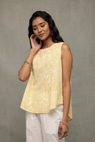 Yellow Hand Block Print Breathable Cotton Top with Back Buttons