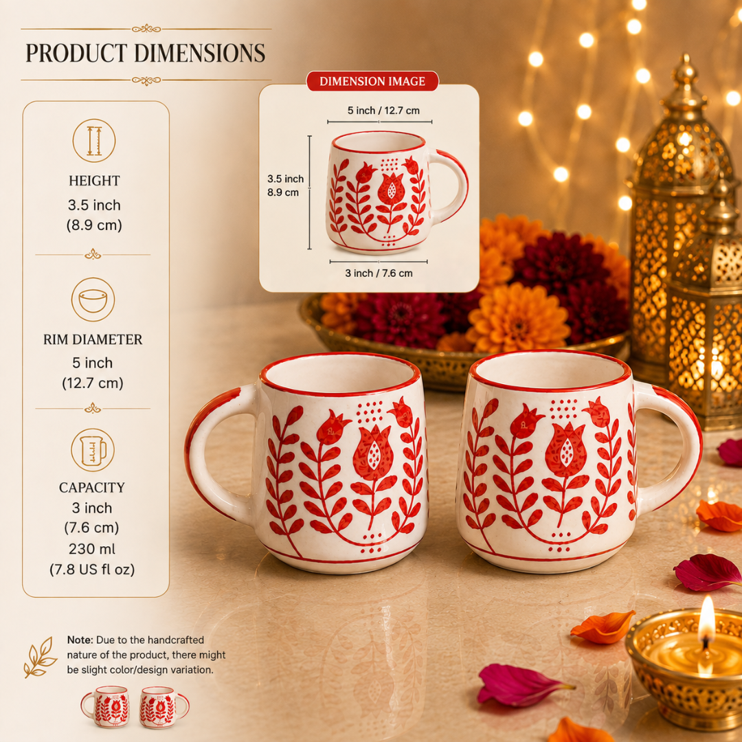Ruby Heart Red Ceramic Mug Set of 2 – Festive Diwali Gift - https://artecasa.in/