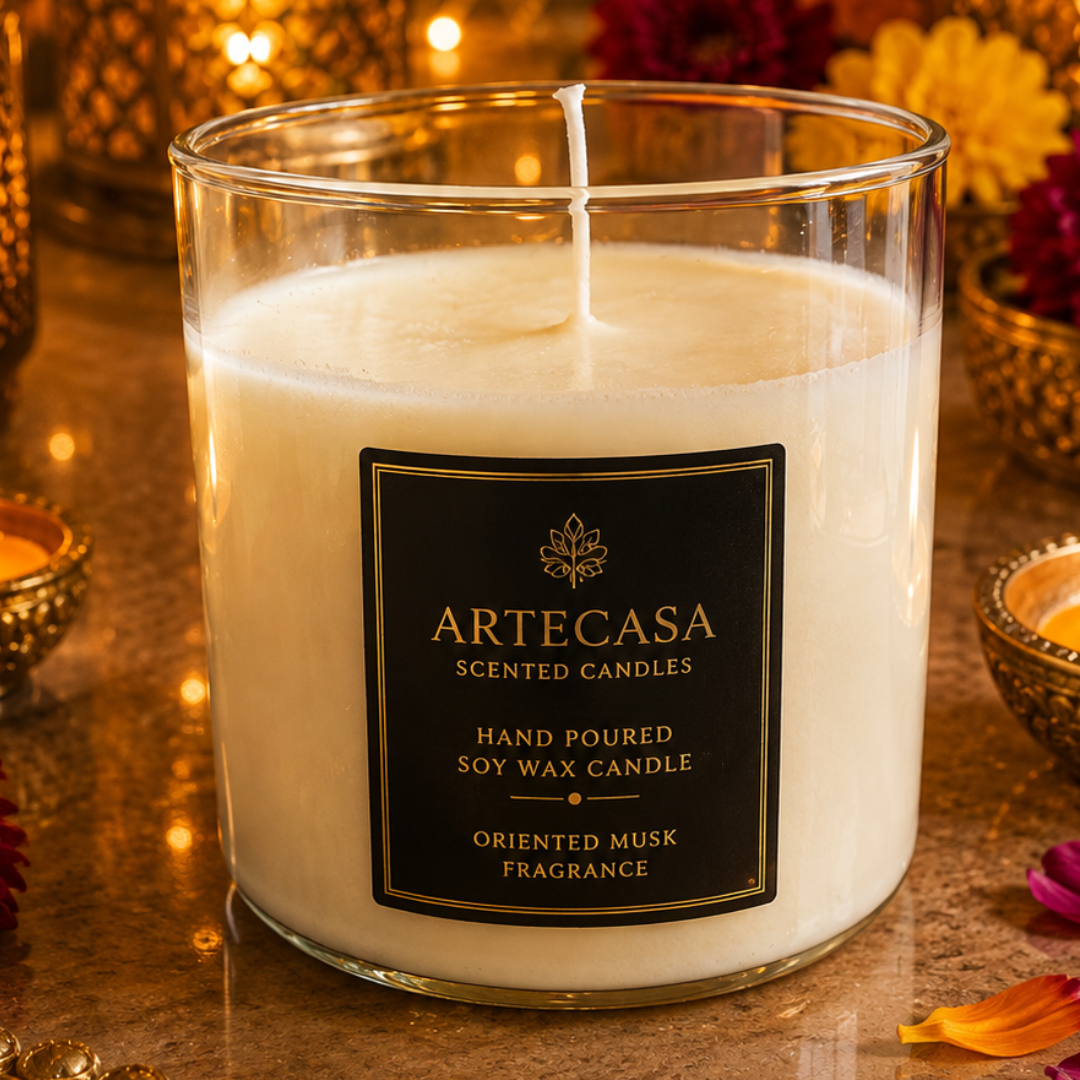 Ivory Grandeur Decorative Candle – Elegant White Soy Wax Candle - https://artecasa.in/