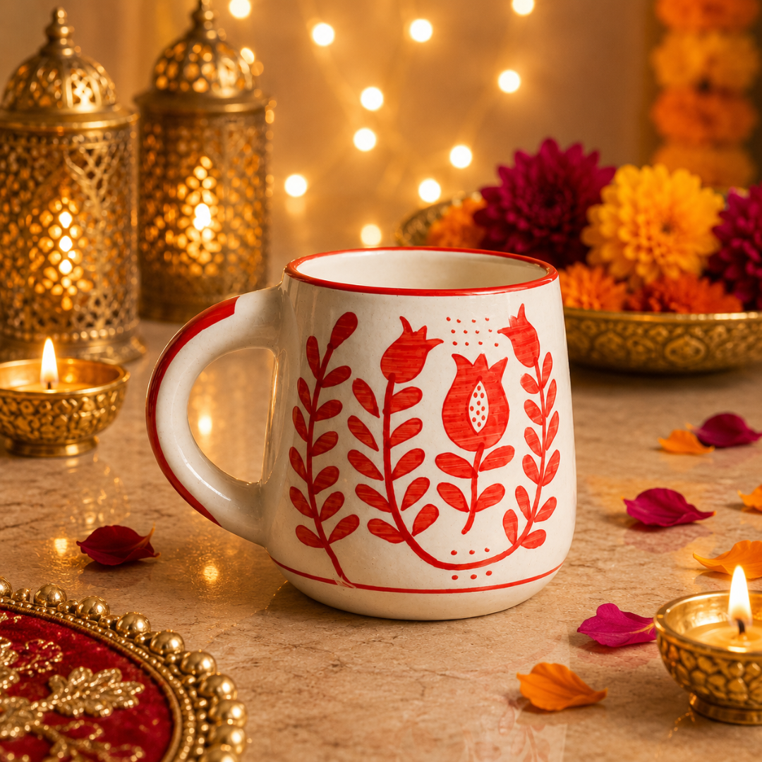 Ruby Heart Red Ceramic Mug Set of 2 – Festive Diwali Gift - https://artecasa.in/